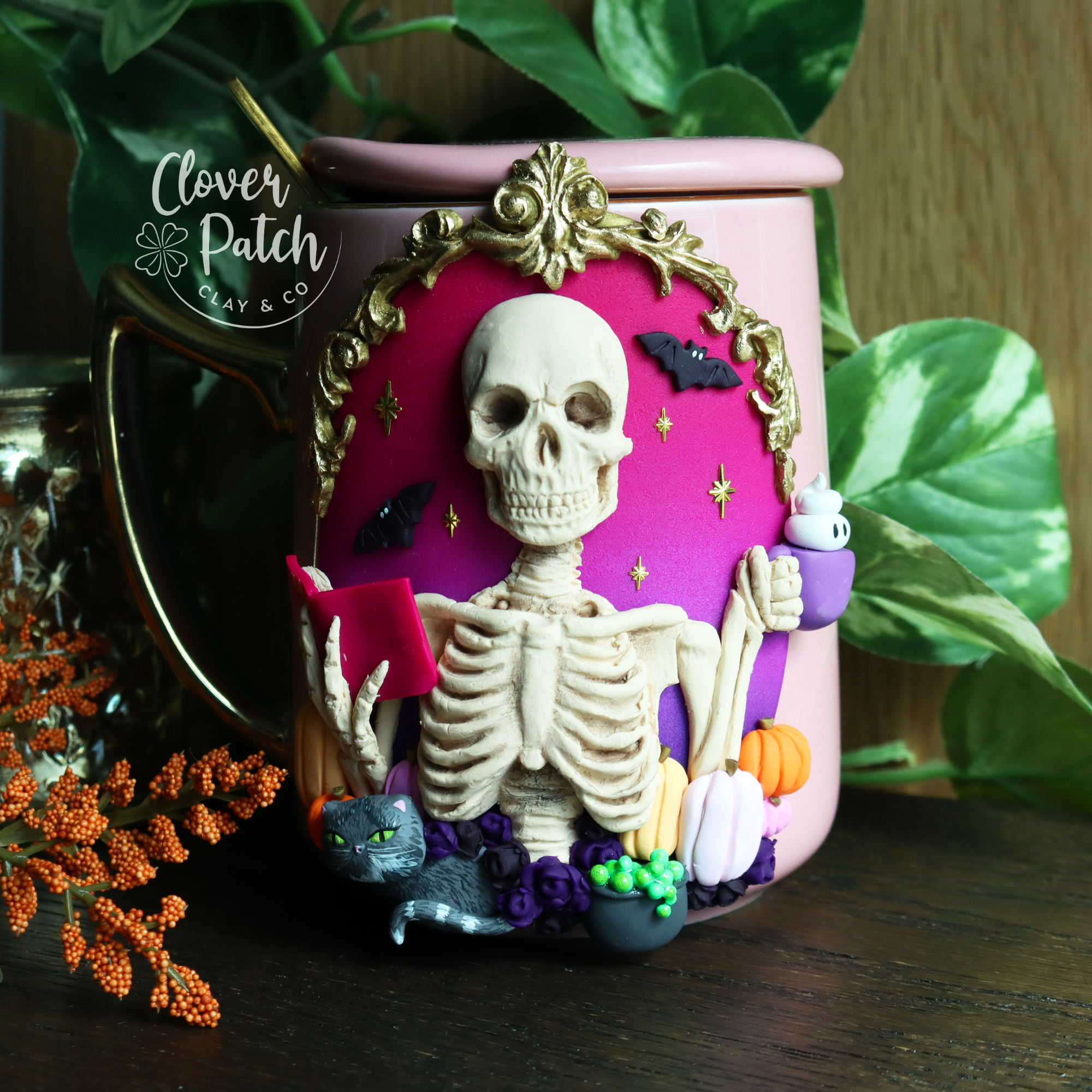 Pink Skeleton Reading Mug